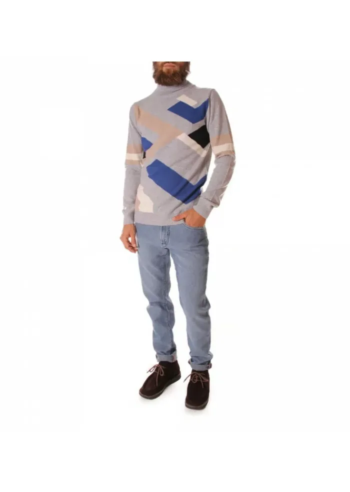 DANIELE FIESOLI HERRENPULLOVER ROLLKRAGEN | DF 5061 BLAU GRAU Outlet