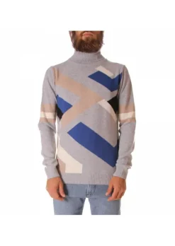 DANIELE FIESOLI HERRENPULLOVER ROLLKRAGEN | DF 5061 BLAU GRAU Outlet