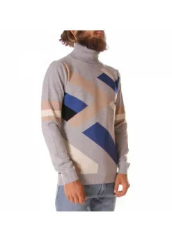 DANIELE FIESOLI HERRENPULLOVER ROLLKRAGEN | DF 5061 BLAU GRAU Outlet