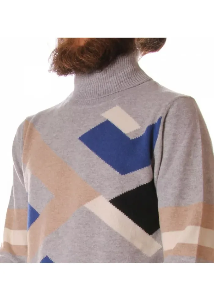 DANIELE FIESOLI HERRENPULLOVER ROLLKRAGEN | DF 5061 BLAU GRAU Outlet