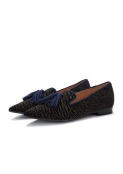 IL BORGO FIRENZE | FLACHE SCHUHE LETIZIA SAMT BLAU BRAUN New