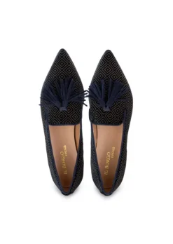 IL BORGO FIRENZE | FLACHE SCHUHE LETIZIA SAMT BLAU BRAUN New