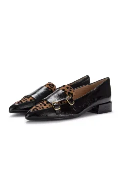IL BORGO FIRENZE | FLACHE SCHUHE LEDER SCHWARZ LEOPARD Clearance