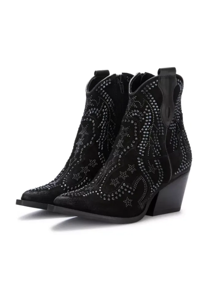 JUICE | WESTERN STIEFELETTEN WILDLEDER STRASS SCHWARZ Sale