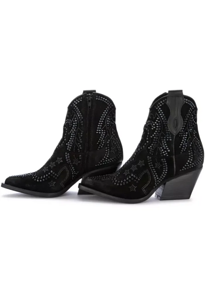 JUICE | WESTERN STIEFELETTEN WILDLEDER STRASS SCHWARZ Sale