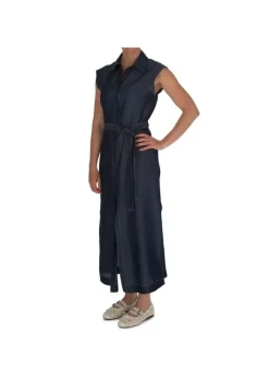 KARTIKA | KLEID DENIM SEITLICHEN SCHLITZEN BLAU Outlet