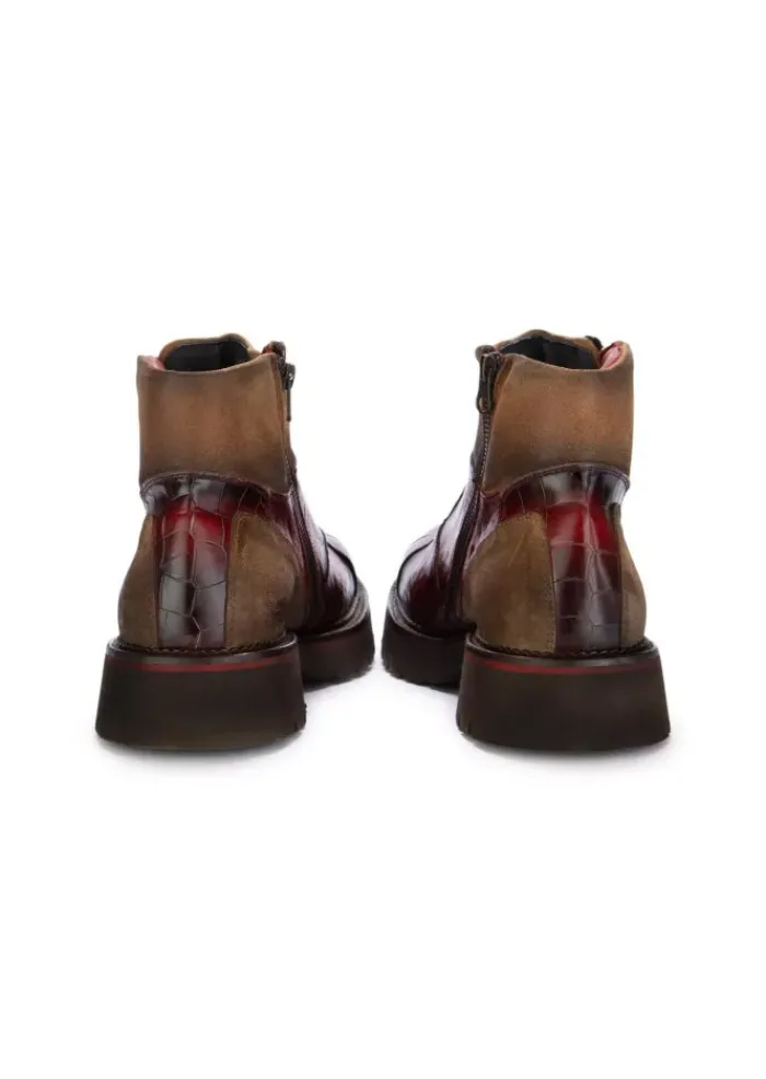 LORENZI | SCHNÜRSTIEFELETTEN SAFARI ROT BRAUN Discount