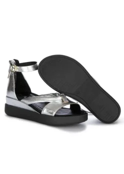 MJUS | SANDALEN LEDER REISSVERSCHLUSS SILBER Hot