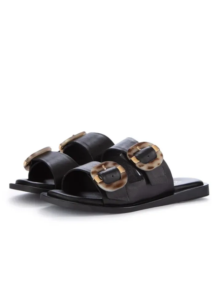 PIXY | FLACHE SANDALEN ÜBERGROSSE SCHNALLE SCHWARZ New