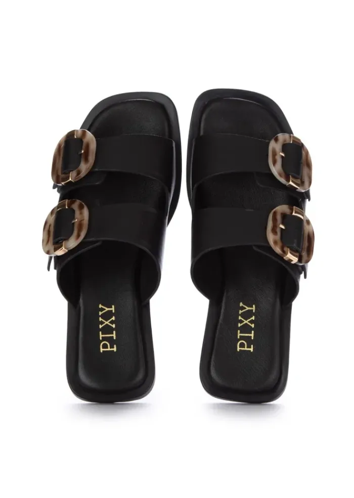 PIXY | FLACHE SANDALEN ÜBERGROSSE SCHNALLE SCHWARZ New
