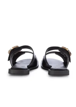 PIXY | FLACHE SANDALEN ÜBERGROSSE SCHNALLE SCHWARZ New