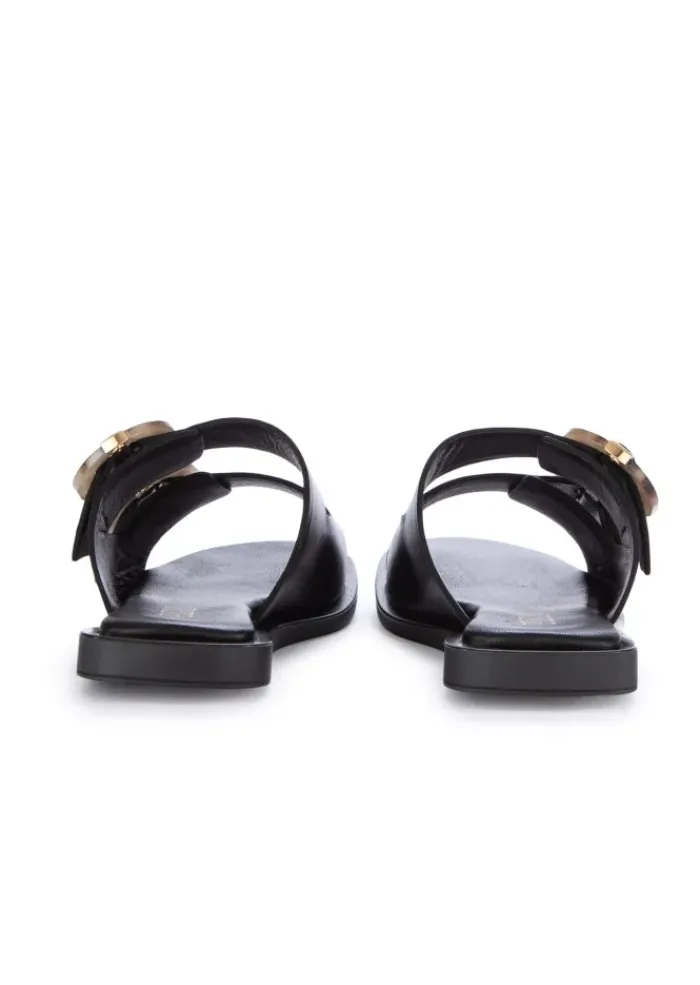PIXY | FLACHE SANDALEN ÜBERGROSSE SCHNALLE SCHWARZ New