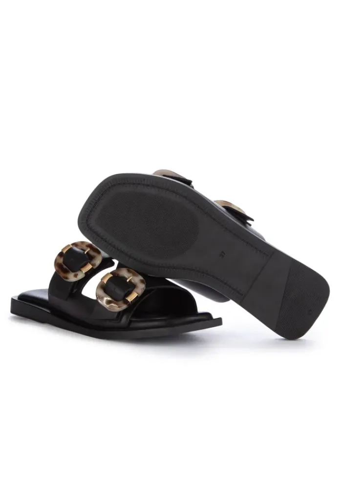 PIXY | FLACHE SANDALEN ÜBERGROSSE SCHNALLE SCHWARZ New