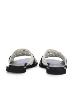 PIXY | FLACHE SANDALEN GOLDENES DETAIL WEIß SCHWARZ New