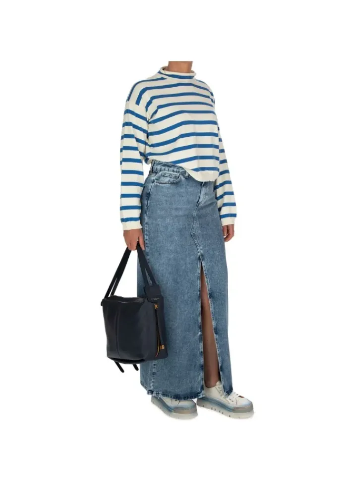 SEMICOUTURE | PULLOVER WEICHEM KRAGEN WEISS HELLBLAU Outlet