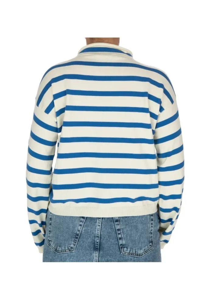SEMICOUTURE | PULLOVER WEICHEM KRAGEN WEISS HELLBLAU Outlet